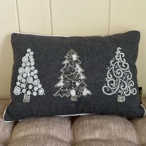 DeBage Grey and White Holiday Pillow With Bead Accents-Tree Design